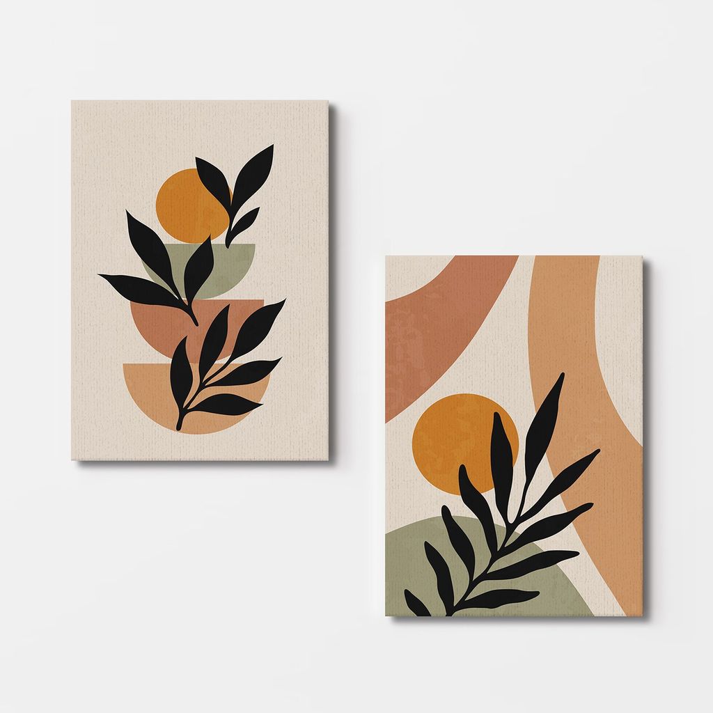 Falikép szett, 2 db, levelek és formák, barna - zöld - fekete, 50x70 cm - Butopêa termék 2. képe